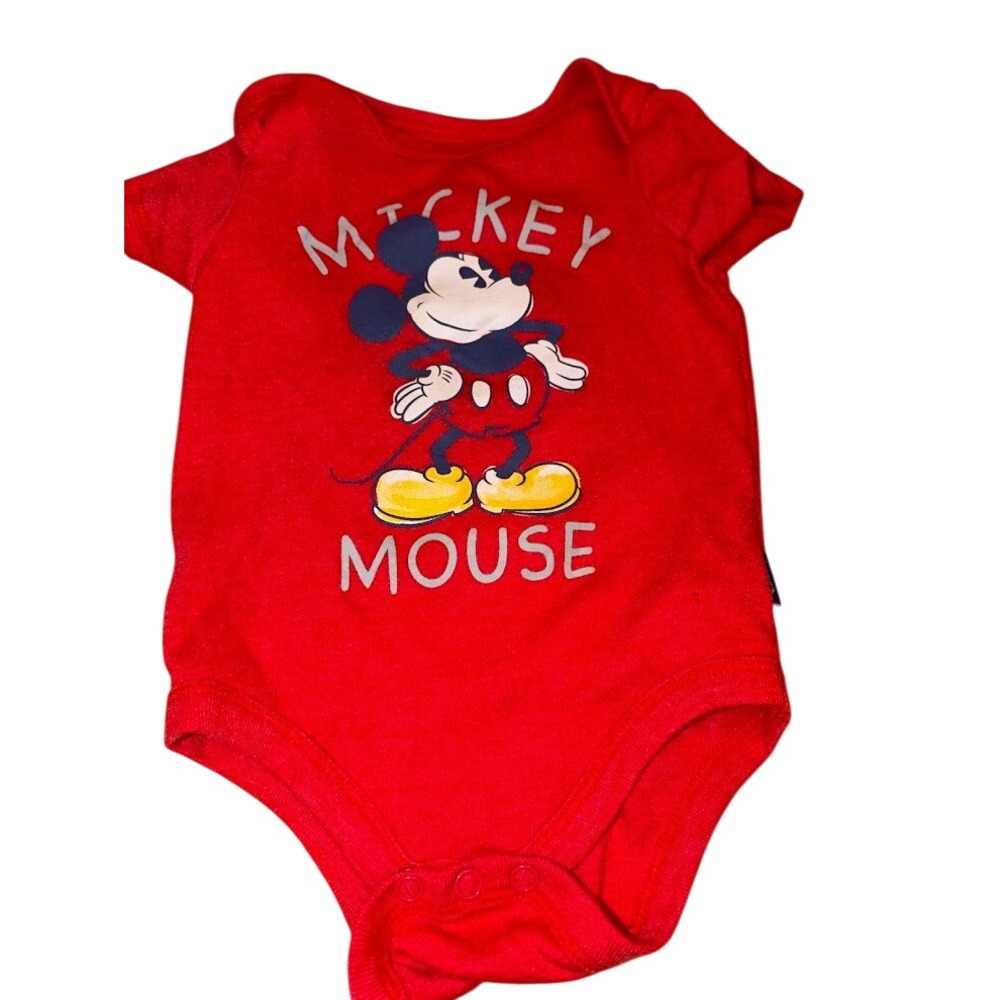 Disney Baby Mickey Mouse Red Short Sleeve Bodysuit 0-3M Graphic Print V0656